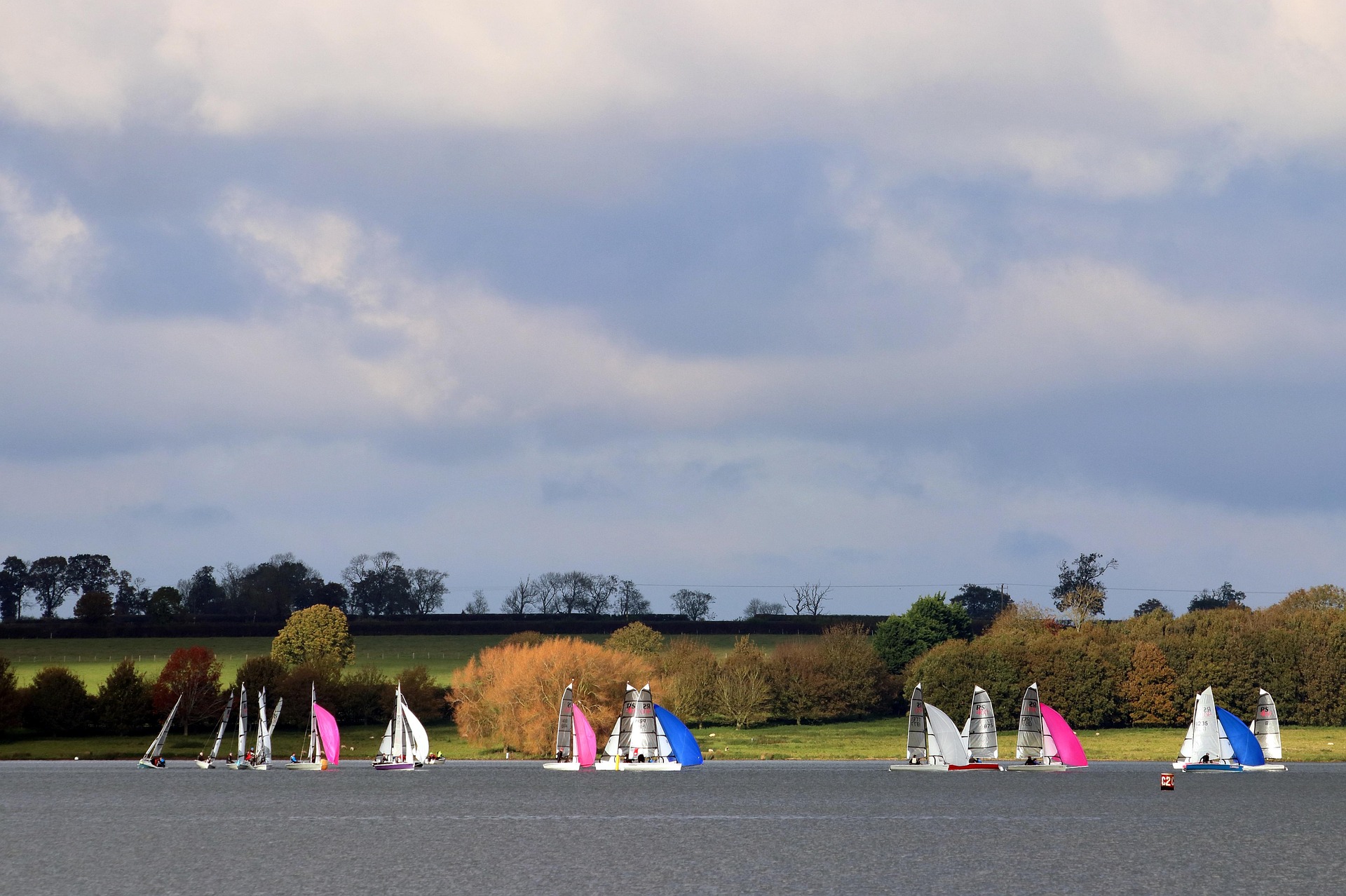 Rutland Water reservoir surrounded by green countryside in the English Midlands